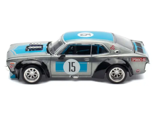 Datsun Laurel C130 RHD (Right Hand Drive) #15 Raw Metal with Blue Stripes "APA XPO 2025 Exclusive" 1/64 Diecast Model Car by Pop Race #3