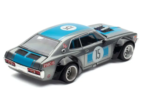 Datsun Laurel C130 RHD (Right Hand Drive) #15 Raw Metal with Blue Stripes "APA XPO 2025 Exclusive" 1/64 Diecast Model Car by Pop Race #5