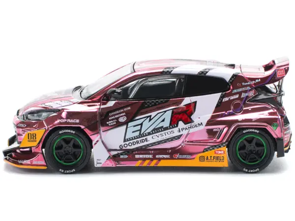 Toyota Goodride GR Yaris RHD (Right Hand Drive) "EVA RT Production Model-08" Pink Metallic with Graphics 1/64 Diecast Model Car by Pop Race #2