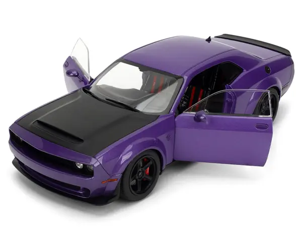 Dodge Challenger SRT Demon Purple Metallic with Matt Black Hood "Pink Slips" Series 1/18 Diecast Model Car by Jada #2