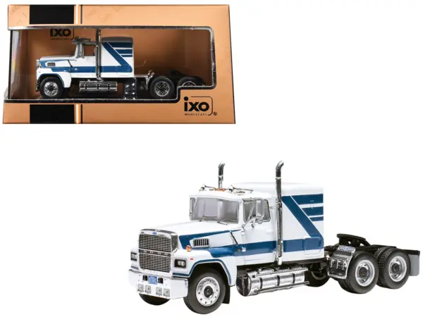 1978 Ford LTL 9000 Truck Tractor White with Blue Stripes 1/64 Diecast Model by IXO Models #1