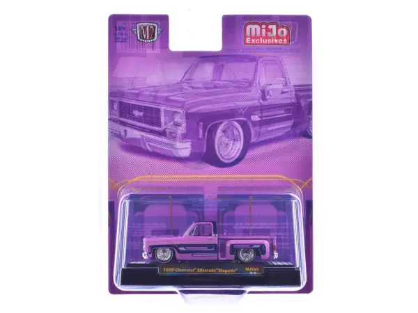 1979 Chevrolet Silverado Stepside Pickup Truck Pink with Purple Top and Graphics Limited Edition to 9350 pieces Worldwide 1/64 Diecast Model Car by M2 Machines #3