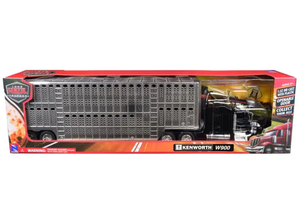 Kenworth W900 Truck Black with Pot Belly Livestock Chrome "Long Haul Truckers" Series 1/32 Diecast Model by New Ray #3