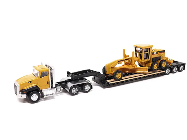 CAT Caterpillar CT660 Day Cab Tractor Yellow with Lowboy Trailer and CAT 163H Motor Grader Yellow 1/87 (HO) Diecast Model by Diecast Masters #2