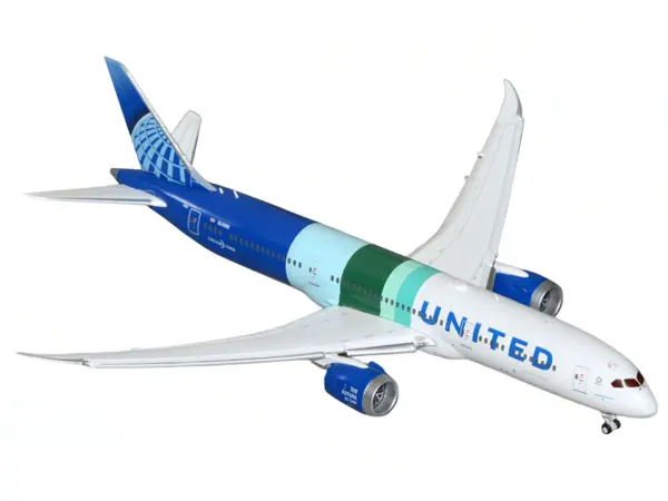 Boeing 787-9 Commercial Aircraft with Flaps Down "United Airlines - The Future is SAF" (N24988) White and Blue with Stripes 1/400 Diecast Model Airplane by GeminiJets #2