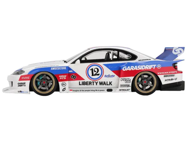 Nissan "LB-Super Silhouette" S15 SILVIA RHD (Right Hand Drive) #12 "GARASIDRIFT" White with Red and Blue Graphics 1/18 Model Car by Top Speed #4