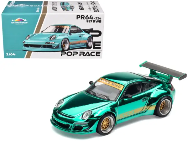997 RWB Spectraflame Teal with Gold Stripes "Tokyo Auto Salon - Hong Kong 2025" 1/64 Diecast Model Car by Pop Race #1