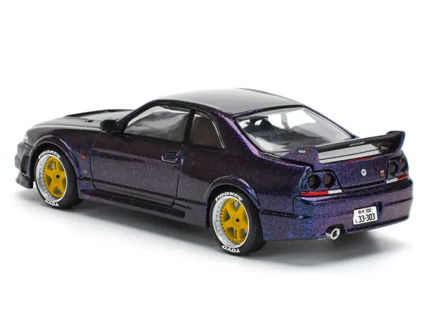Skyline GT-R (R33) RHD (Right Hand Drive) Midnight Purple Metallic with Carbon Hood 1/64 Diecast Model Car by Pop Race #4