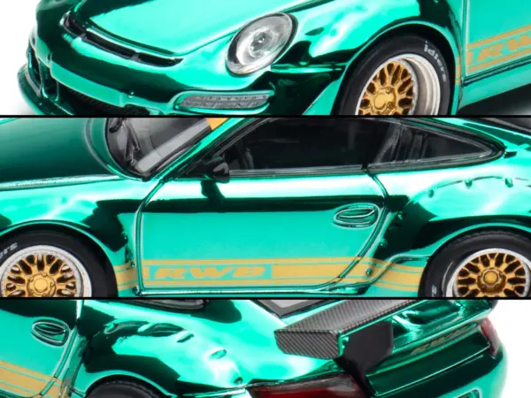 997 RWB Spectraflame Teal with Gold Stripes "Tokyo Auto Salon - Hong Kong 2025" 1/64 Diecast Model Car by Pop Race #2