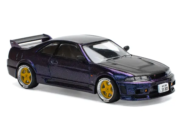 Skyline GT-R (R33) RHD (Right Hand Drive) Midnight Purple Metallic with Carbon Hood 1/64 Diecast Model Car by Pop Race #5