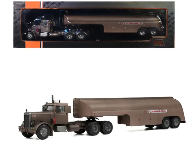 1955 Peterbilt 281 Truck with Tank Trailer Brown (Weathered) 1/43 Diecast Model by IXO Models #1