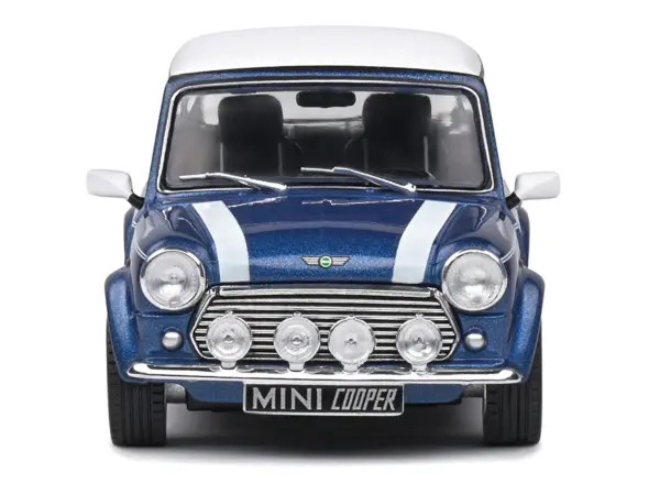 1994 Mini Cooper Sport Tahiti Blue Metallic with White Top and Stripes 1/43 Diecast Model Car by Solido #5