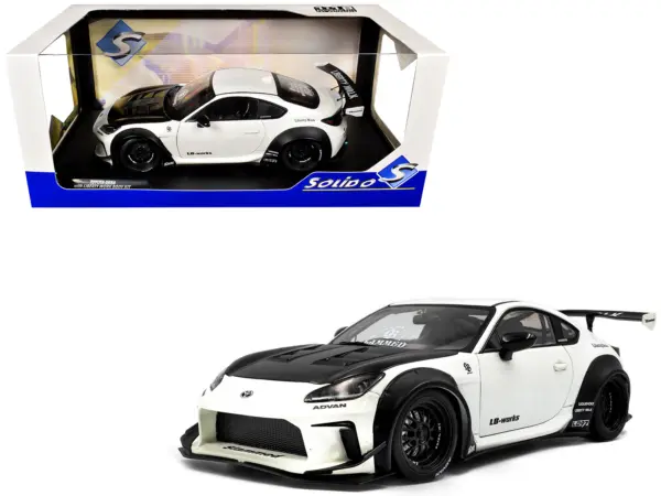 2024 Toyota GR86 LBWK Body Kit RHD (Right Hand Drive) Pearl White with Carbon Hood 1/18 Diecast Model Car by Solido #1