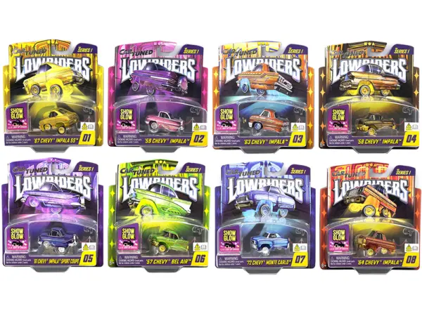 "Lowriders Show Glow" Series 1 Set of 8 Pieces Diecast Model Cars by CarTuned #1