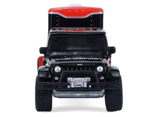 2012 Jeep Wrangler Unlimited "Diablo Sport" Black with Red Graphics and Small Cargo Trailer "Hitch & Tow" Series 33 1/64 Diecast Model Cars by Greenlight #4