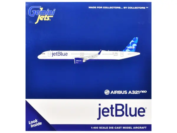 Airbus A321neo Commercial Aircraft "JetBlue Airways" (N2180J) White with Blue Tail 1/400 Diecast Model Airplane by GeminiJets #3