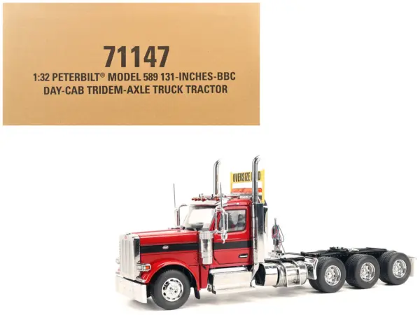 Peterbilt 589 Tridem-Axle Truck Tractor with Day Cab Legendary Red "Transport Series" 1/32 Diecast Model by Diecast Masters #1