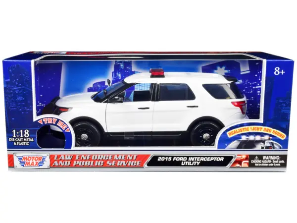 2015 Ford Police Interceptor Utility White with Flashing Light Bar and Front and Rear Lights and 2 Sounds 1/18 Diecast Model Car by Motormax #2