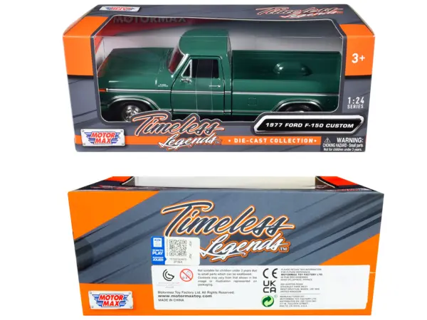 1977 Ford F-150 Custom Pickup Truck Green "Timeless Legends" Series 1/24 Diecast Model Car by Motormax #3