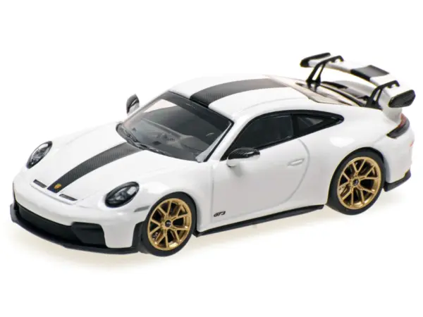 2025 Porsche 911 (992.2) GT3 Weissach Package White with Carbon Stripe Limited Edition to 240 pieces Worldwide 1/64 Diecast Model Car by Minichamps #2