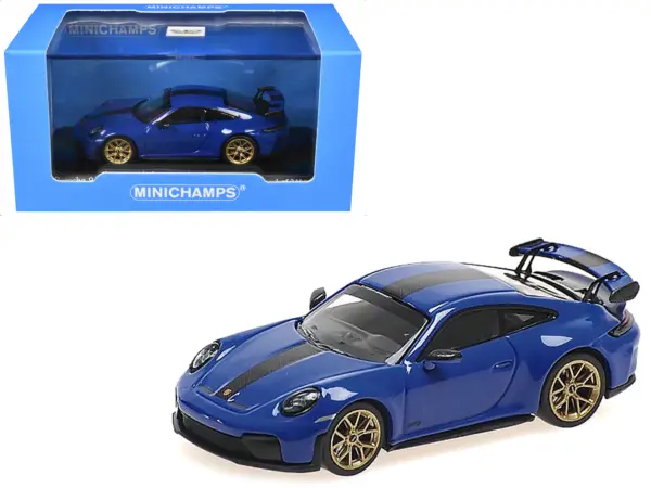 2025 Porsche 911 (992.2) GT3 Weissach Package Blue with Carbon Stripe Limited Edition to 240 pieces Worldwide 1/64 Diecast Model Car by Minichamps #1