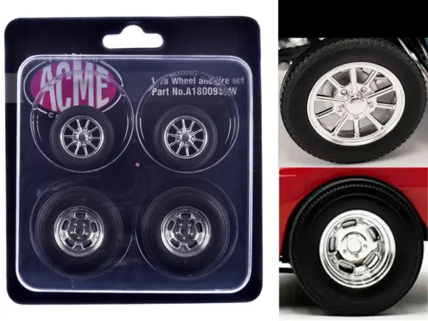 "Drag" Wheel and Tire Set of 4 pieces from 1961 Chevrolet Corvette Gasser for 1/18 Scale Models by ACME #1