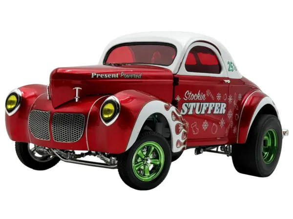 1940 Gasser "Stockin Stuffer" Red Chrome with White Top and Graphics Limited Edition to 126 pieces Worldwide 1/18 Diecast Model Car by ACME #2