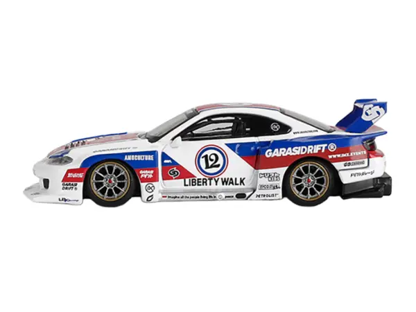Nissan "LB-Super Silhouette" S15 SILVIA RHD (Right Hand Drive) "GARASIDRIFT x LBWK 2025" White with Blue and Red Stripes Limited Edition 1/64 Diecast Model Car by Mini GT #2