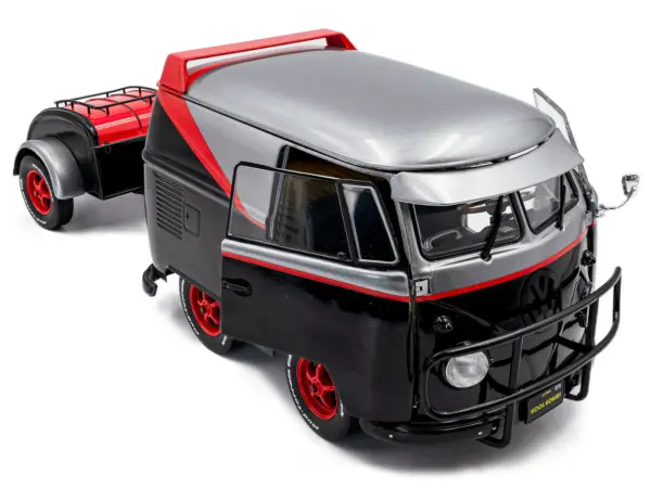 2024 Volkswagen Kool Kombi Sport Van with Trailer Black and Silver with Red Stripe 1/18 Diecast Model Car by Solido #2