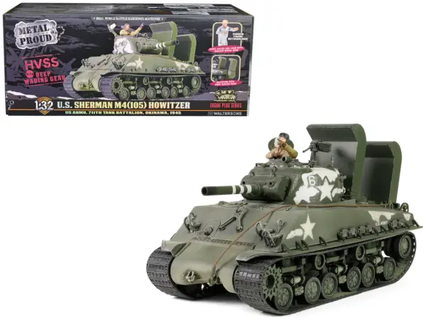 Sherman M4 (105) Howitzer Medium Tank "US Army 711th Tank Battalion Okinawa" (1945) "Engine Plus" Series 1/32 Diecast Model by Metal Proud #1