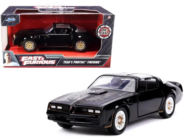 Tego's Pontiac Firebird Black with Gold Stripes and Hood Bird "Fast & Furious" Series 1/32 Diecast Model Car by Jada #1