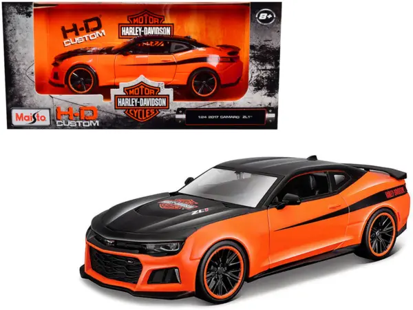 2017 Chevrolet Camaro ZL1 Orange and Black "Harley Davidson" "H-D Custom" Series 1/24 Diecast Model Car by Maisto #1