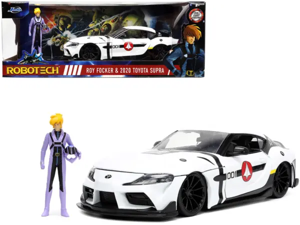 2020 Toyota Supra White and Roy Focker Diecast Figurine "Robotech" "Hollywood Rides" Series 1/24 Diecast Model Car by Jada #1