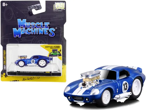 1965 Shelby Daytona Coupe #13 Blue Metallic with White Stripes 1/64 Diecast Model Car by Muscle Machines #1