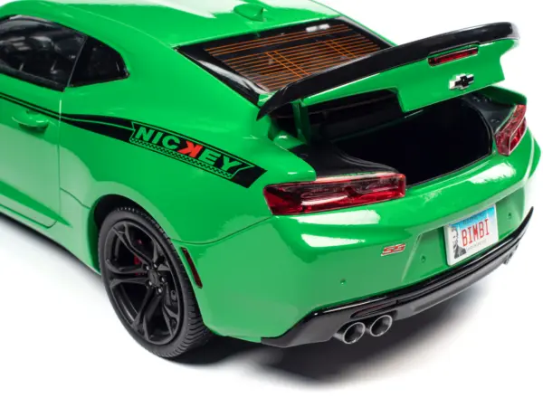 2017 Chevrolet Nickey Camaro SS 1LE Krypton Green with Matt Black Hood and Black Stripes 1/18 Diecast Model Car by Auto World #5