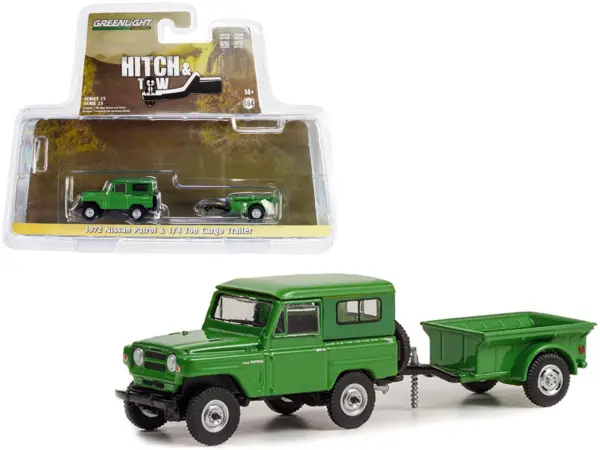 1972 Nissan Patrol Green with 1/4 Ton Cargo Trailer "Hitch & Tow" Series 25 1/64 Diecast Model Car by Greenlight #1
