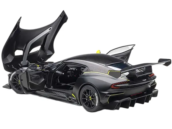 Aston Martin Vulcan Matt Black with Lime Green Stripes 1/18 Model Car by Autoart #2