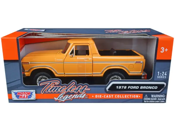 1978 Ford Bronco Custom (Open Top) Yellow with "Timeless Legends" Series 1/24 Diecast Model Car by Motormax #1