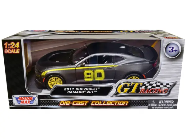 2017 Chevrolet Camaro ZL1 #90 Matt Gray with Yellow Stripes "GT Racing" Series 1/24 Diecast Model Car by Motormax #1
