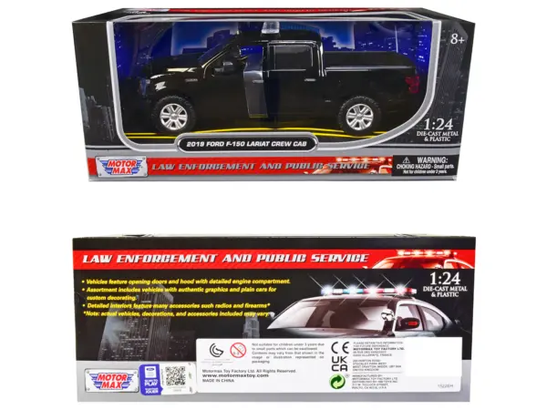 2019 Ford F-150 Lariat Crew Cab Pickup Truck Unmarked Plain Black "Law Enforcement and Public Service" Series 1/24 Diecast Model Car by Motormax #3