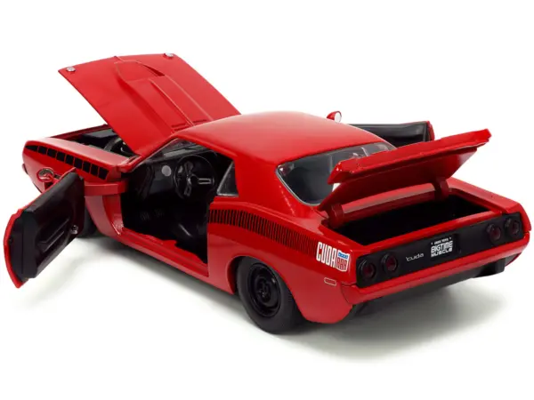1973 Plymouth Barracuda Red with Black Stripes "Bigtime Muscle" Series 1/24 Diecast Model Car by Jada #3