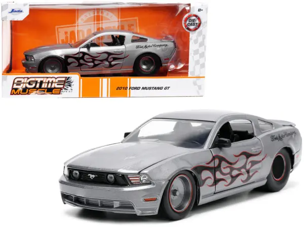 2010 Ford Mustang GT Gray Metallic with Flames "Ford Motor Company" "Bigtime Muscle" Series 1/24 Diecast Model Car by Jada #1
