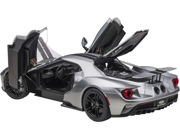 2017 Ford GT Ingot Silver Metallic with Black Stripes 1/12 Model Car by Autoart #2