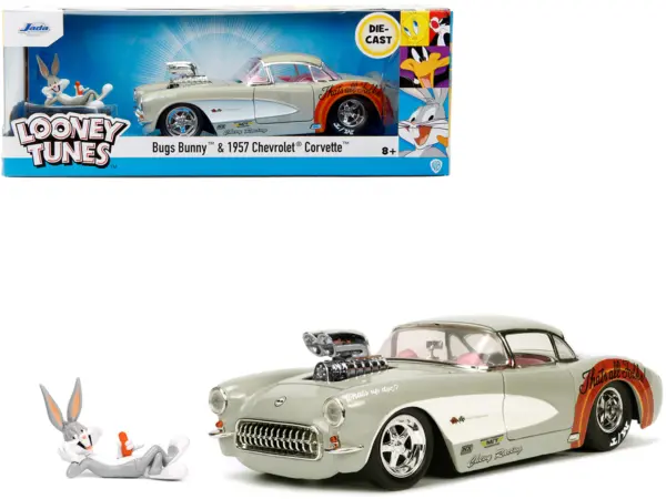 1957 Chevrolet Corvette Beige with Pink Interior with Bugs Bunny Figure "Looney Tunes" "Hollywood Rides" Series 1/24 Diecast Model Car by Jada #1