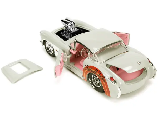 1957 Chevrolet Corvette Beige with Pink Interior with Bugs Bunny Figure "Looney Tunes" "Hollywood Rides" Series 1/24 Diecast Model Car by Jada #3