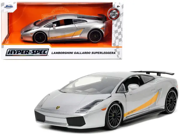 Lamborghini Gallardo Superleggera Silver Metallic with Yellow Stripes "Hyper-Spec" Series 1/24 Diecast Model Car by Jada #1