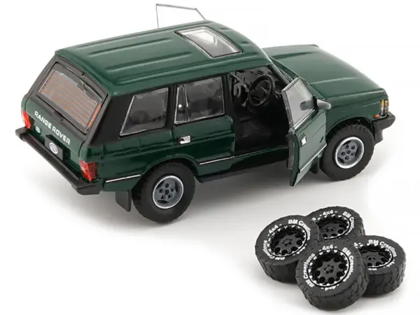 Land Rover Range Rover Classic LSE RHD (Right Hand Drive) Green with Sunroof with Extra Wheels 1/64 Diecast Model Car by BM Creations #3
