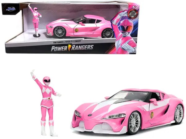 Toyota FT-1 Concept Pink Metallic and Pink Ranger Diecast Figurine "Power Rangers" "Hollywood Rides" Series 1/24 Diecast Model Car by Jada #1