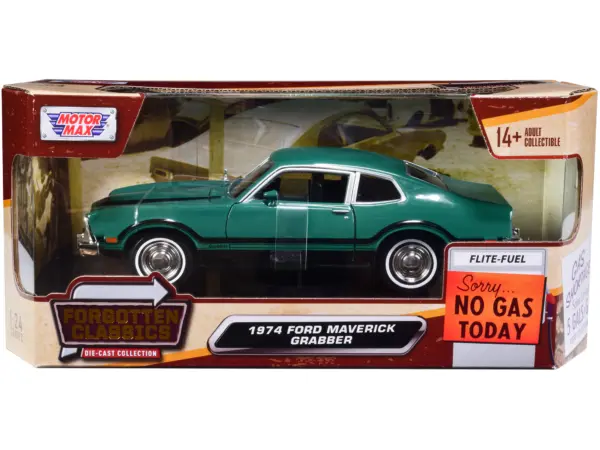 1974 Ford Maverick Grabber Green with Black Stripes "Forgotten Classics" Series 1/24 Diecast Model Car by Motormax #1