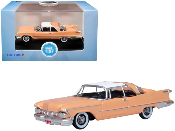 1959 Chrysler Imperial Crown 2 Door Hardtop Persian Pink with White Top 1/87 (HO) Scale Diecast Model Car by Oxford Diecast #1